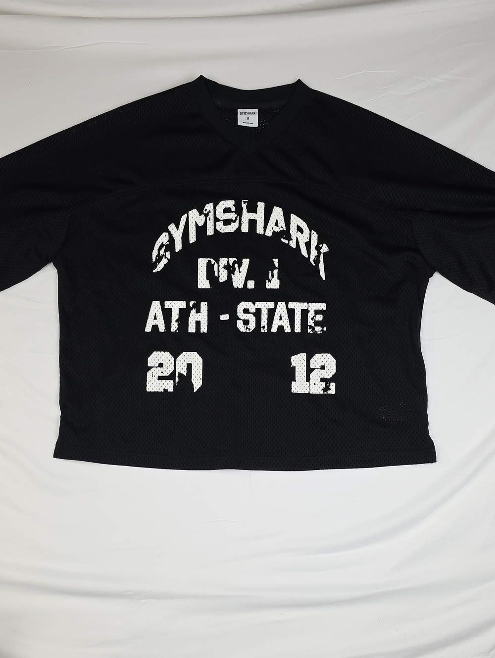 Gymshark Black Mesh Athletic Top with White Graphic Medium